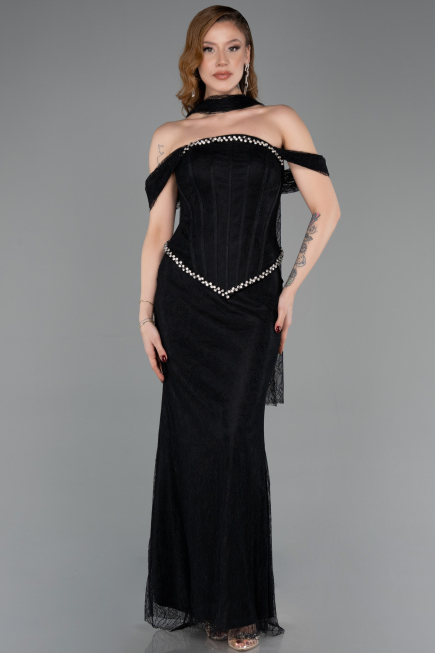 Abendkleid Lang Spitze Schwarz ABU5839