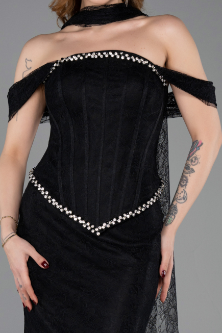 Abendkleid Lang Spitze Schwarz ABU5839