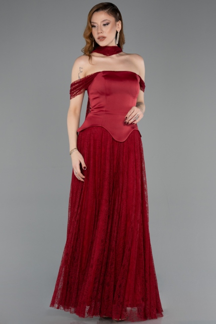Abendkleid Lang Spitze Weinrot ABU5799