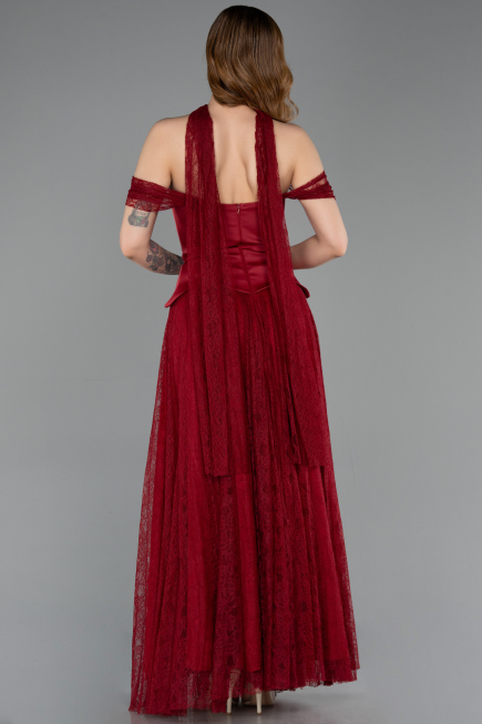Abendkleid Lang Spitze Weinrot ABU5799