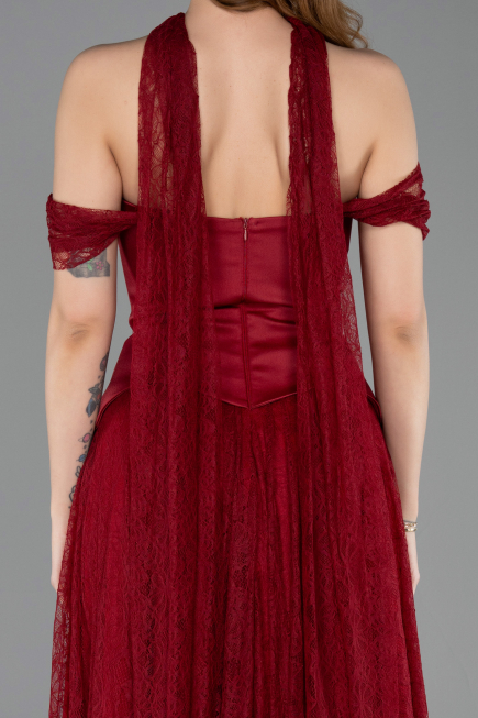 Abendkleid Lang Spitze Weinrot ABU5799