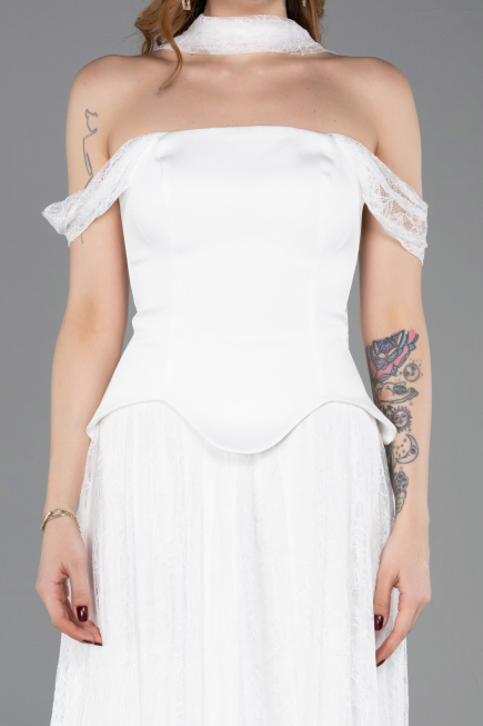 Abendkleid Lang Spitze Weiß ABU5799