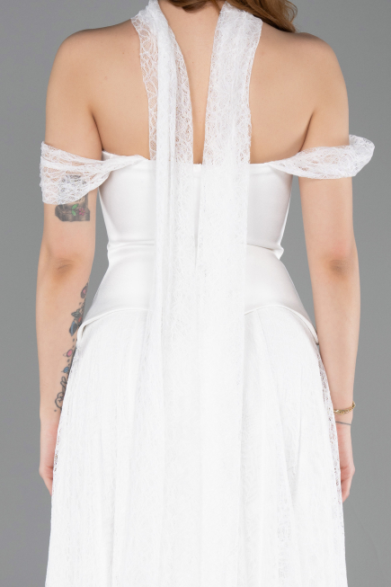 Abendkleid Lang Spitze Weiß ABU5799