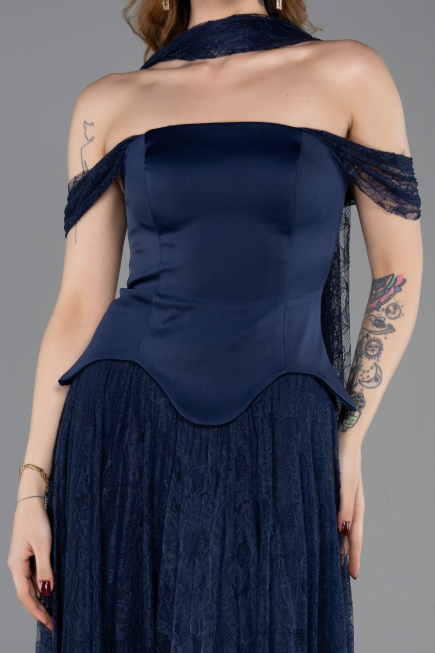 Abendkleid Lang Spitze Marineblau ABU5799