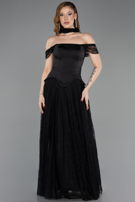 Abendkleid Lang Spitze Schwarz ABU5799