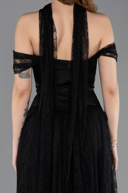 Abendkleid Lang Spitze Schwarz ABU5799