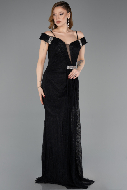 Abendkleid Lang Spitze Schwarz ABU5841