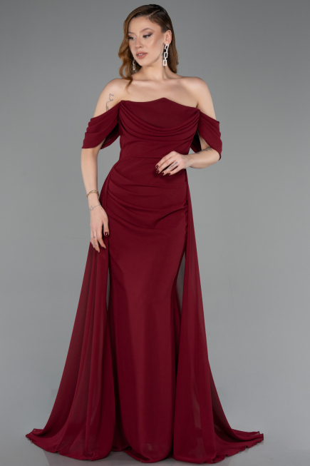 Abschlusskleid Lang Chiffon Weinrot ABU5826