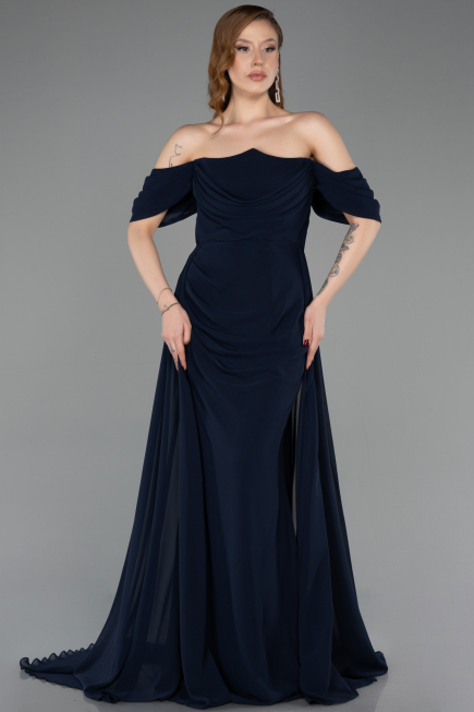 Abschlusskleid Lang Chiffon Marineblau ABU5826
