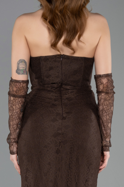 Abendkleid Lang Spitze Braun ABU5817