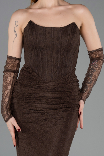 Abendkleid Lang Spitze Braun ABU5817