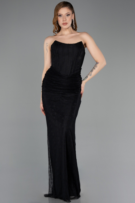 Abendkleid Lang Spitze Schwarz ABU5817