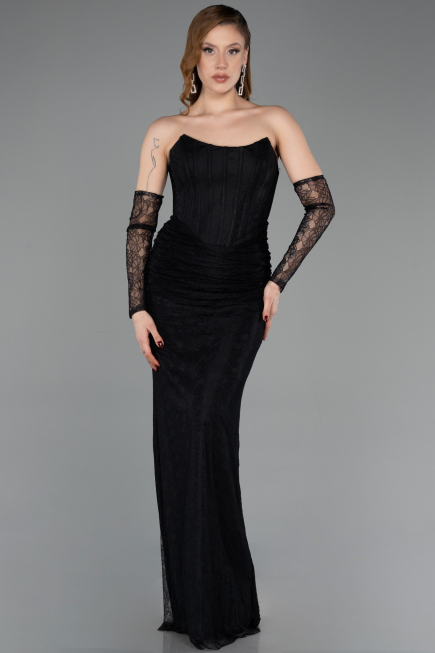 Abendkleid Lang Spitze Schwarz ABU5817