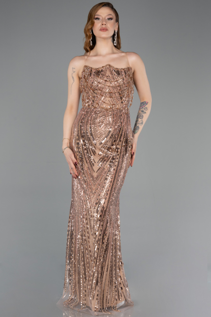 Abendkleid Lang Schuppig Kupfer ABU5828