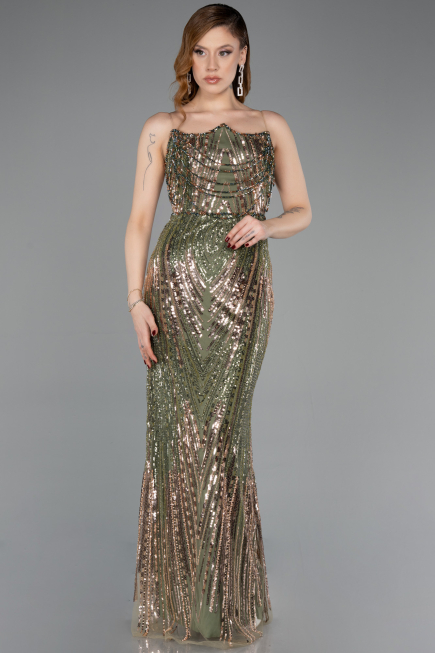 Abendkleid Lang Schuppig Khaki ABU5828
