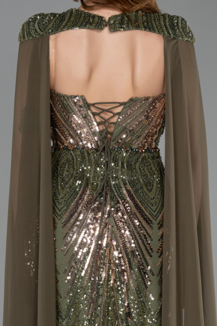 Abendkleid Lang Schuppig Khaki ABU5828
