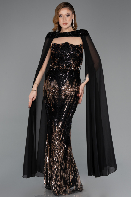 Abendkleid Lang Schuppig Schwarz ABU5828