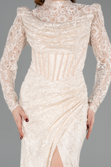 Abendkleid Lang Spitze Beige ABU5771
