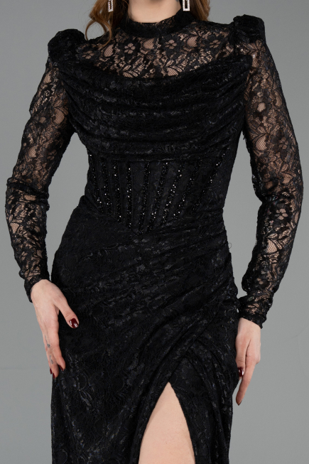 Abendkleid Lang Spitze Schwarz ABU5771