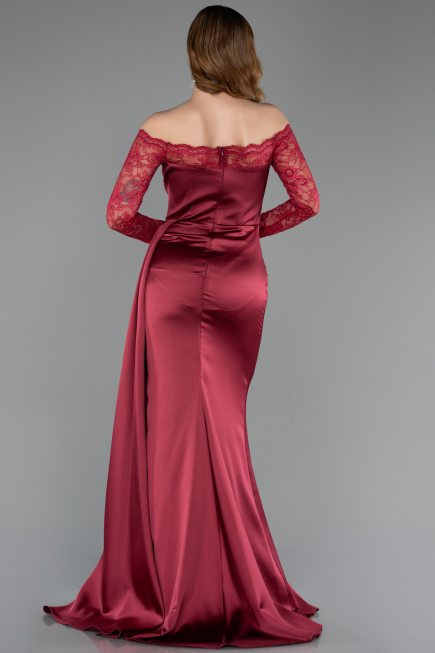 Weinrot Abendkleid İm Meerjungfrau-Stil Satin Lang ABU5641