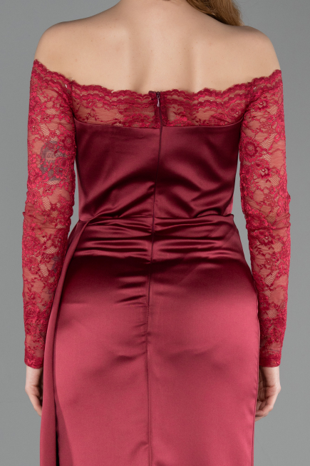 Weinrot Abendkleid İm Meerjungfrau-Stil Satin Lang ABU5641