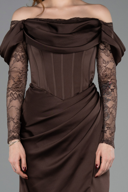Abendkleid Lang Satin Braun ABU5829