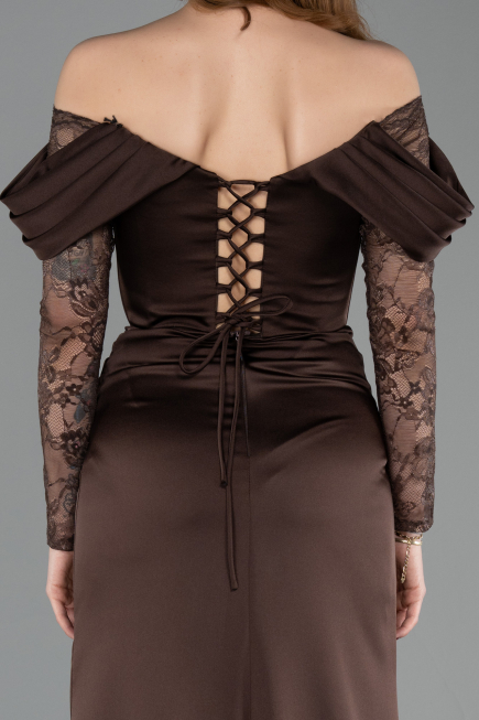 Abendkleid Lang Satin Braun ABU5829