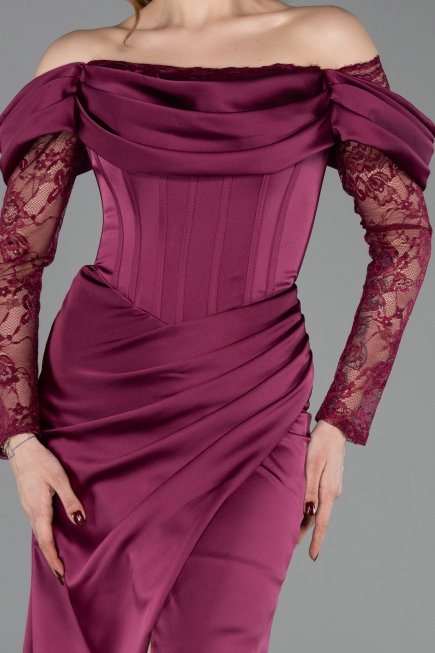 Abendkleid Lang Satin Pflaume ABU5829