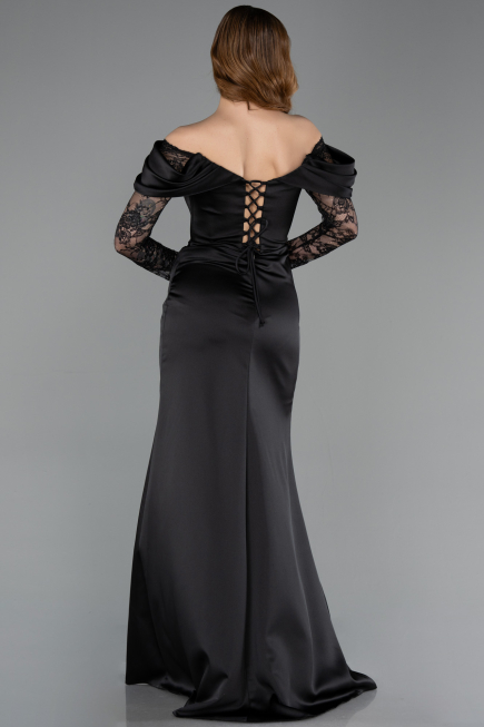 Abendkleid Lang Satin Schwarz ABU5829