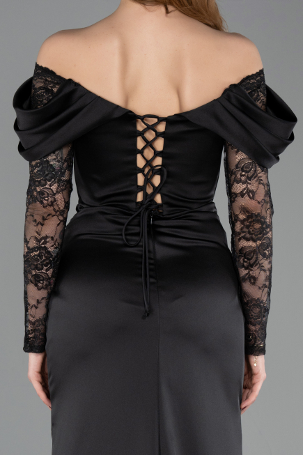 Abendkleid Lang Satin Schwarz ABU5829