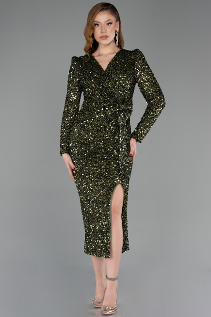 Partykleid Midi Schuppig Khaki ABK2543