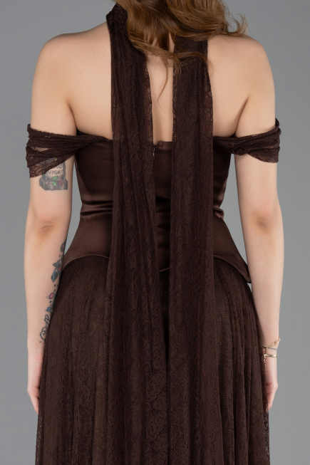 Abendkleid Lang Spitze Braun ABU5799