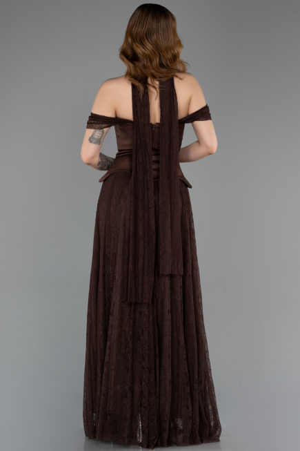 Abendkleid Lang Spitze Braun ABU5799