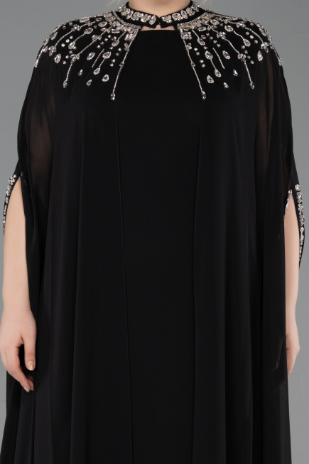 Abendkleid in Übergröße Lang Chiffon Schwarz ABU5845