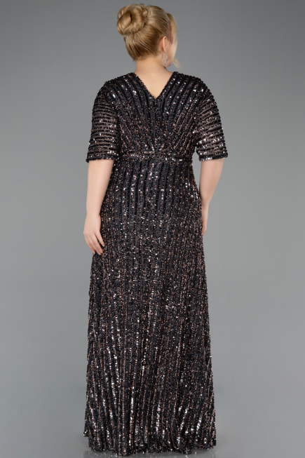 Abendkleid in Übergröße Lang Schuppig Anthrazit ABU5846