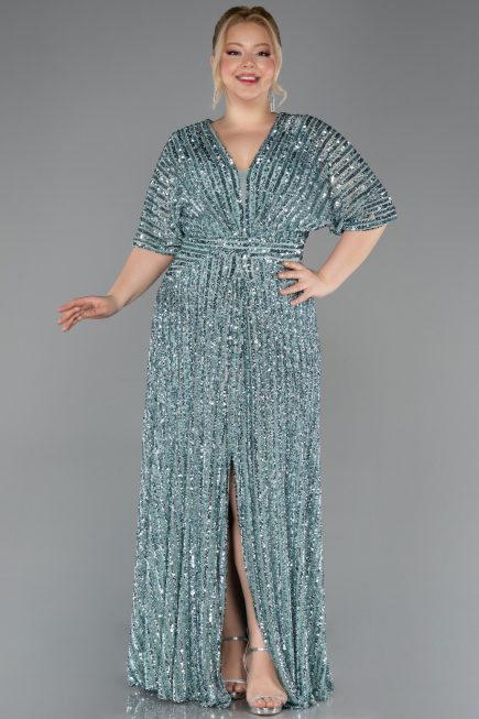 Abendkleid in Übergröße Lang Schuppig Minzgrün ABU5846