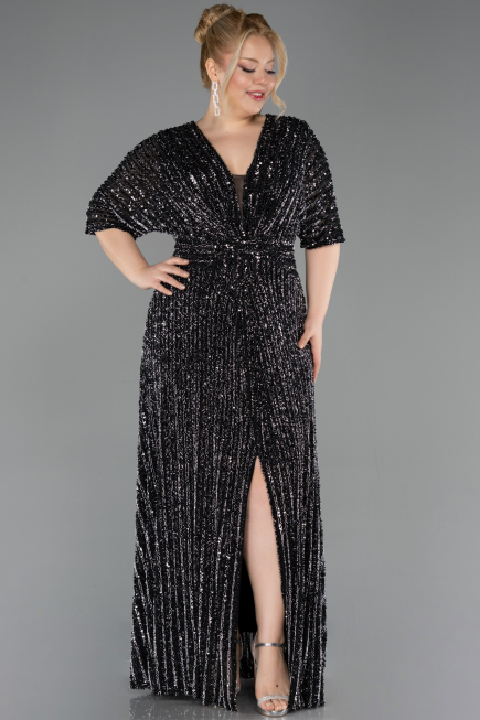 Abendkleid in Übergröße Lang Schuppig Schwarz ABU5846