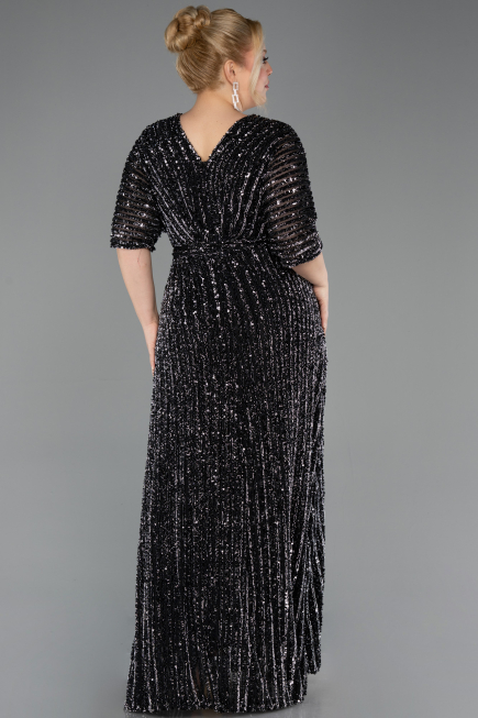 Abendkleid in Übergröße Lang Schuppig Schwarz ABU5846