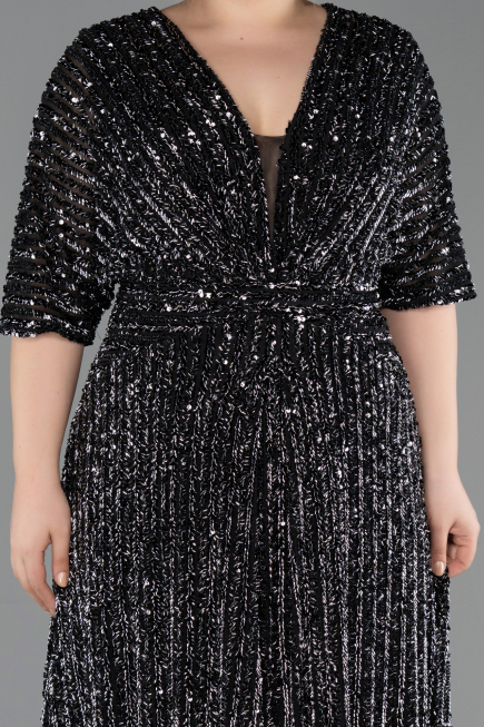 Abendkleid in Übergröße Lang Schuppig Schwarz ABU5846