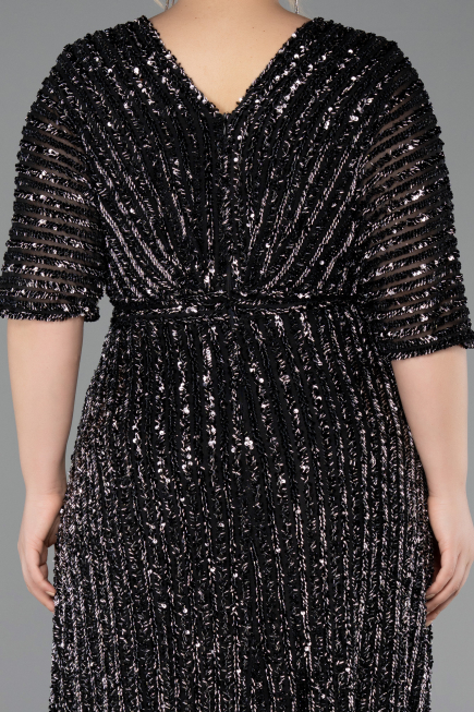 Abendkleid in Übergröße Lang Schuppig Schwarz ABU5846