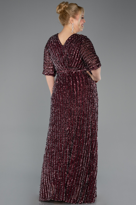 Abendkleid in Übergröße Lang Schuppig Weinrot ABU5846