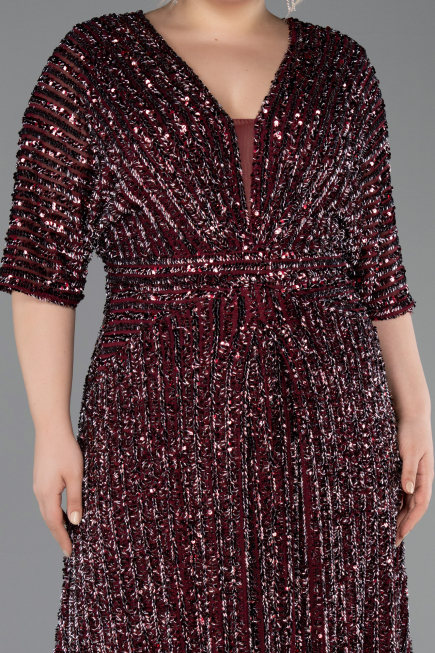 Abendkleid in Übergröße Lang Schuppig Weinrot ABU5846