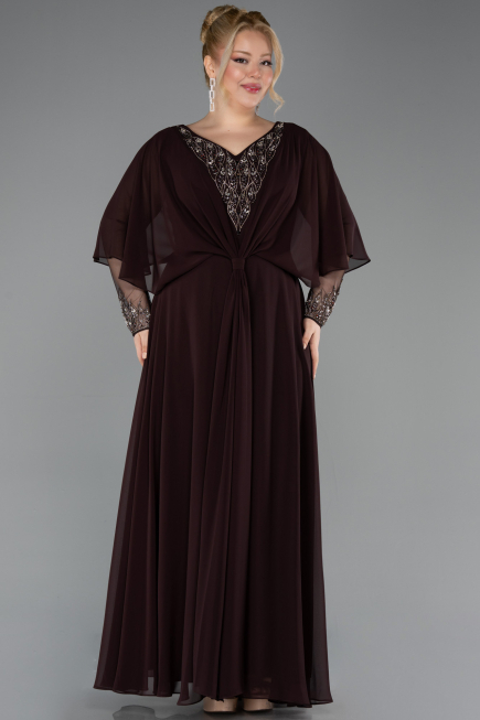 Abendgarderobe in Großen Größen Lang Chiffon Braun ABU5850