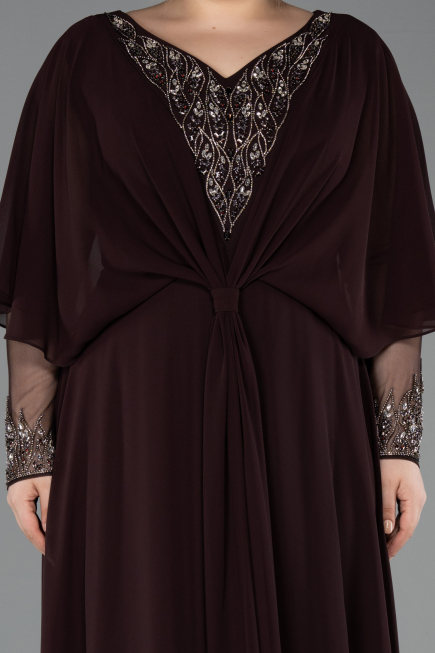 Abendgarderobe in Großen Größen Lang Chiffon Braun ABU5850