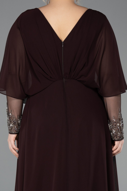 Abendgarderobe in Großen Größen Lang Chiffon Braun ABU5850
