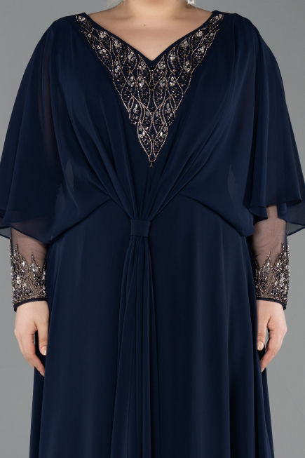 Abendgarderobe in Großen Größen Lang Chiffon Marineblau ABU5850