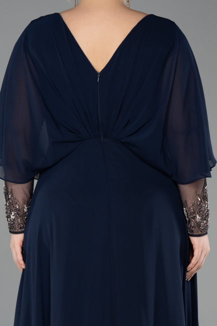 Abendgarderobe in Großen Größen Lang Chiffon Marineblau ABU5850