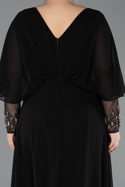 Abendgarderobe in Großen Größen Lang Chiffon Schwarz ABU5850