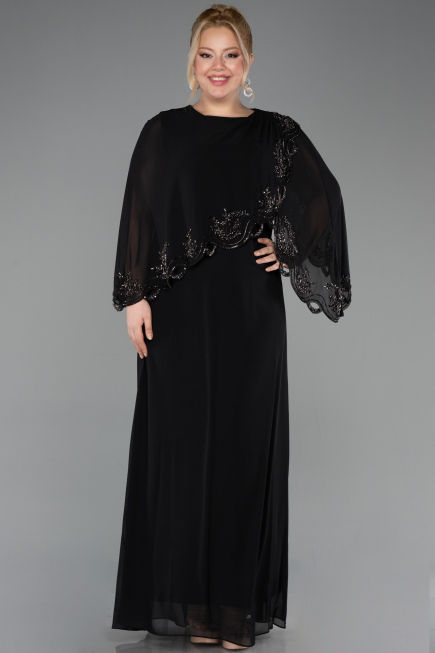 Abendkleid in Übergröße Lang Chiffon Schwarz ABU5852