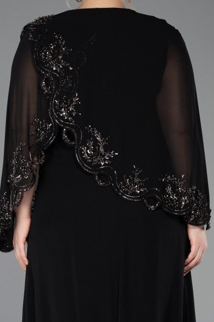 Abendkleid in Übergröße Lang Chiffon Schwarz ABU5852
